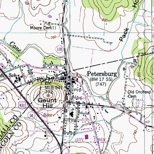 Topographic Map of Lincoln County Fire Rescue Petersburg, TN