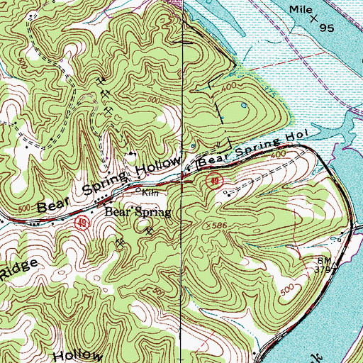 Topographic Map of Stewart County Volunteer Fire Service Station 12 Bear Springs, TN