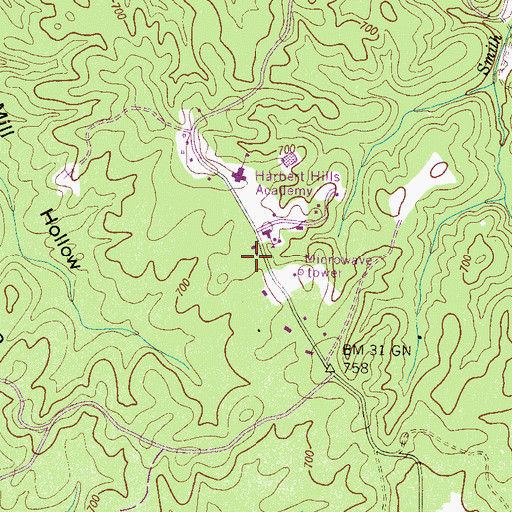 Topographic Map of Hardin County Fire Department / Emergency Management District 9 Station 2, TN