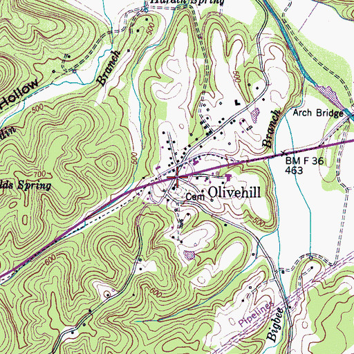 Topographic Map of Hardin County Fire Department / Emergency Management District 9 Station 1, TN