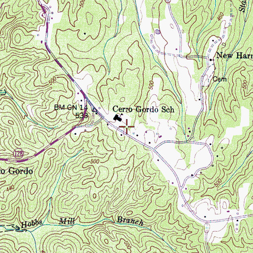 Topographic Map of Hardin County Fire Department / Emergency Management District 4 Station 1, TN