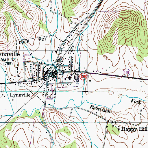 Topographic Map of Giles County Fire and Rescue Squad Lynnville, TN