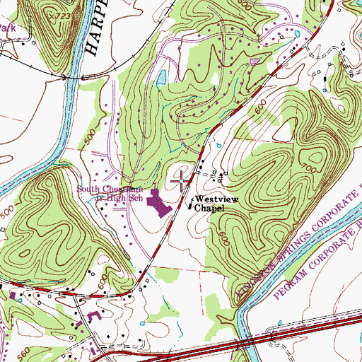 Topographic Map of Kingston Springs Fire Department Station 2, TN
