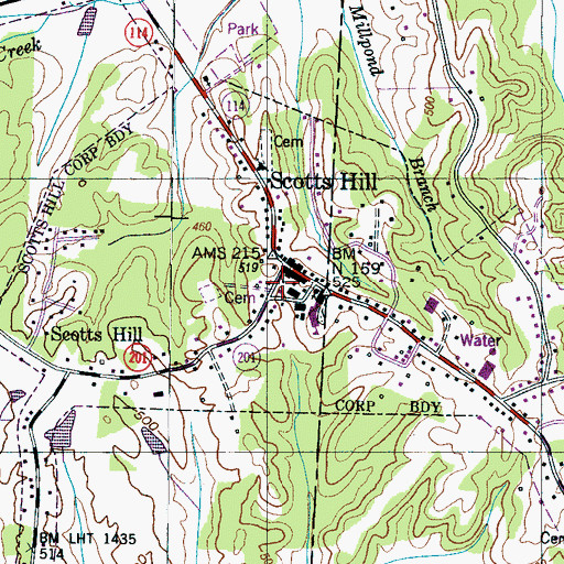 Topographic Map of Scotts Hill Volunteer Fire Department, TN