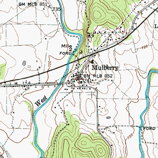 Topographic Map of Mulberry 409 Fire Department, TN