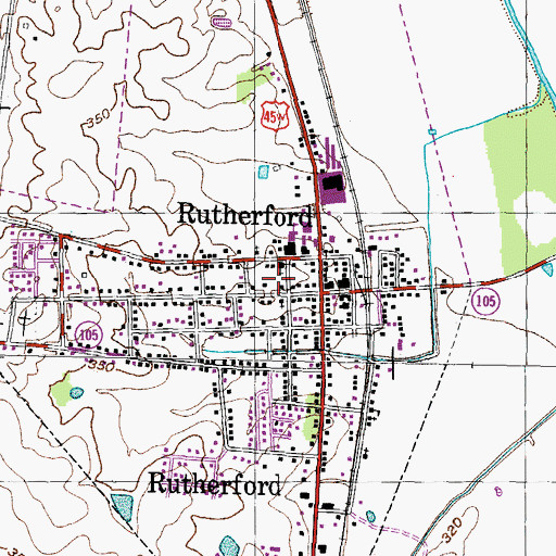 Topographic Map of Rutherford Fire Department, TN
