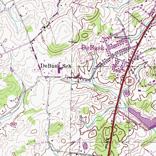 Topographic Map of Debusk Volunteer Fire Department, TN