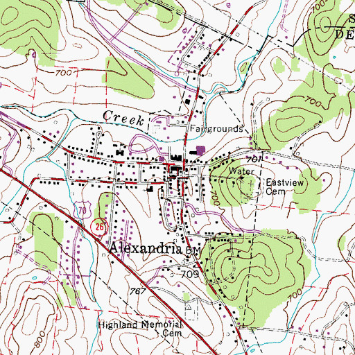 Topographic Map of Alexandria Fire Department, TN