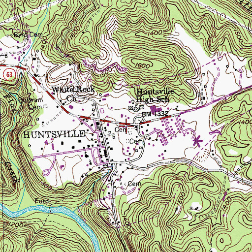 Topographic Map of Huntsville Fire Department, TN