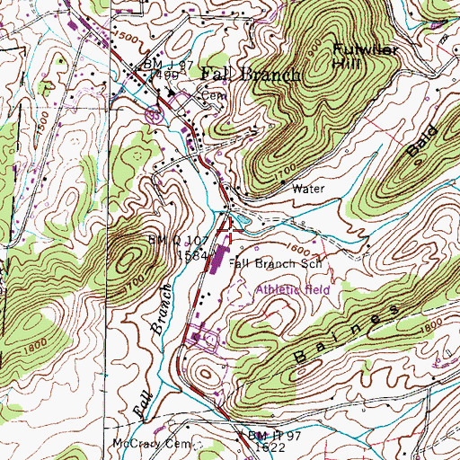 Topographic Map of Fall Branch Volunteer Fire Department, TN