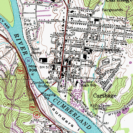 Topographic Map of Carthage Fire Department, TN