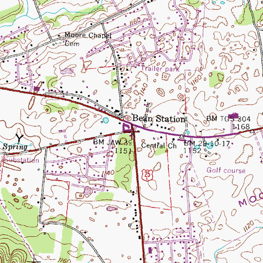 Topographic Map of Bean Station Volunteer Fire Department, TN