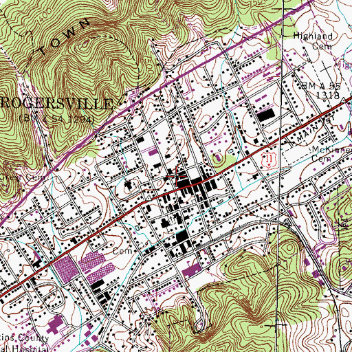 Topographic Map of Rogersville Fire Department, TN