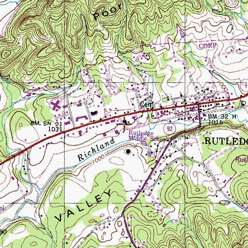 Topographic Map of Grainger County Rescue Squad, TN