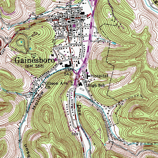 Topographic Map of Jackson County Rescue Squad, TN