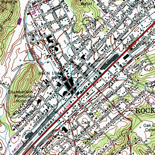 Topographic Map of Rockwood City Fire Department Station 1, TN