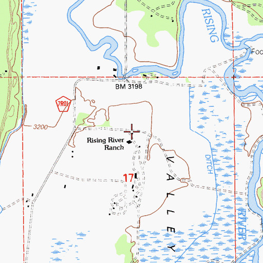 Topographic Map of Rising River Ranch, CA