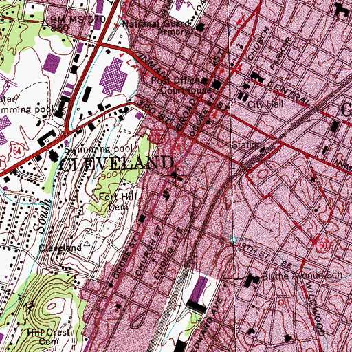 Topographic Map of Cleveland Fire Department Station 1, TN
