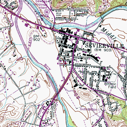 Topographic Map of Sevierville Fire Department Headquarters, TN