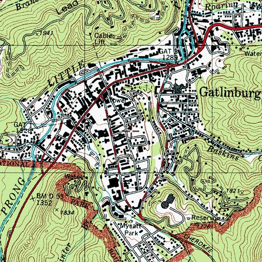 Topographic Map of Gatlinburg Fire Department Station 2, TN