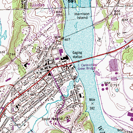 Topographic Map of Loudon Fire Department Station 1, TN