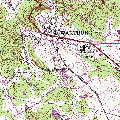 Topographic Map of Wartburg Volunteer Fire Department, TN