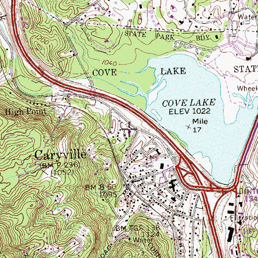 Topographic Map of Caryville Volunteer Fire Department, TN
