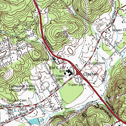 Topographic Map of Claxton Volunteer Fire Department, TN