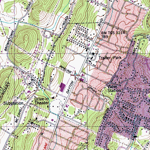 Topographic Map of Red Bank Fire Department Station #2, TN