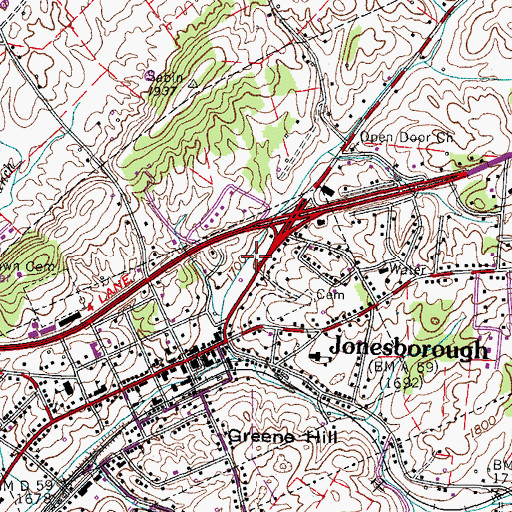 Topographic Map of Jonesborough Fire Department, TN