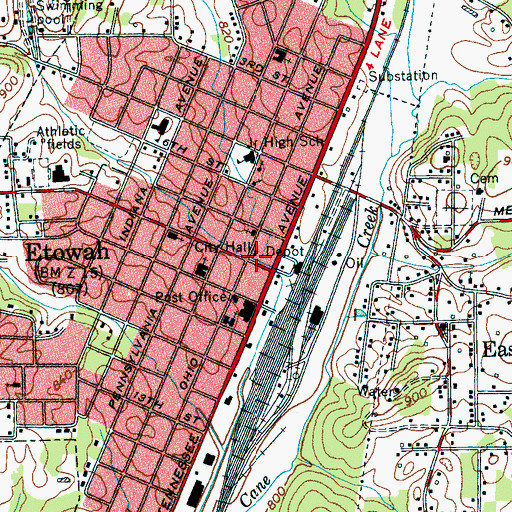 Topographic Map of City of Etowah Fire Department, TN