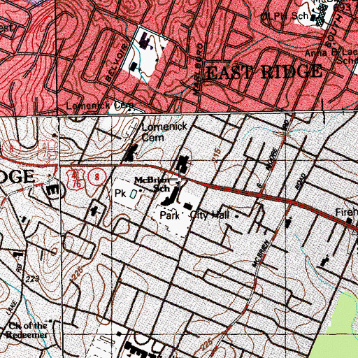 Topographic Map of East Ridge Fire and Rescue, TN