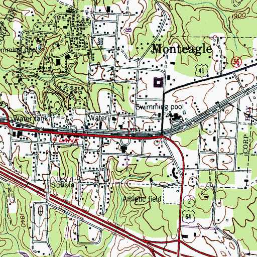 Topographic Map of Monteagle Fire Department, TN