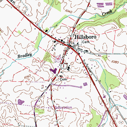 Topographic Map of Hillsboro Volunteer Fire Department, TN
