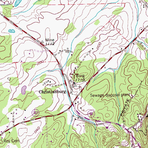 Topographic Map of Christianburg Fire Department, TN