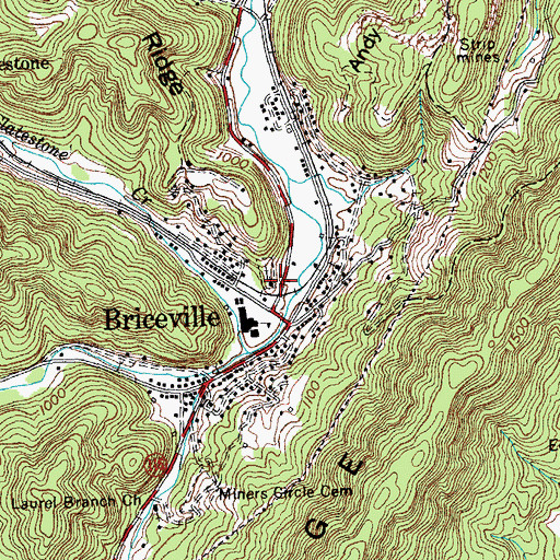 Topographic Map of Briceville Volunteer Fire Department, TN