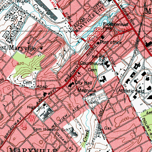 Topographic Map of Maryville Fire Department, TN