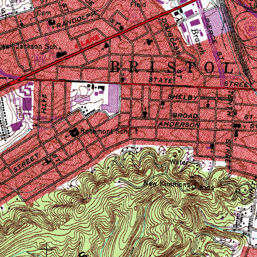 Topographic Map of Bristol Tennessee Fire Department Station 3, TN