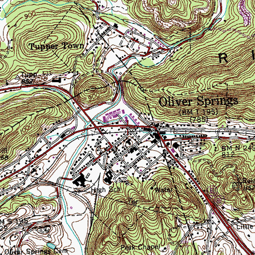 Topographic Map of Oliver Springs Fire Department, TN