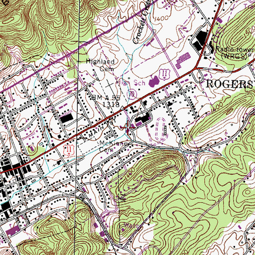 Topographic Map of Hawkins County Rescue Squad, TN
