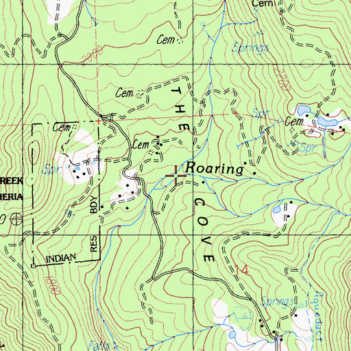 Topographic Map of Roaring Creek, CA