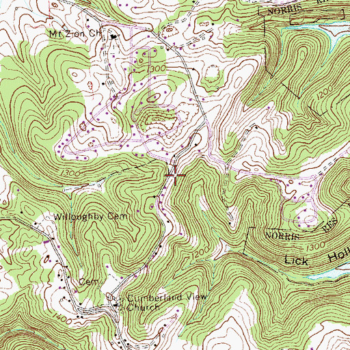 Topographic Map of Pinecrest Volunteer Fire Department Station 2, TN