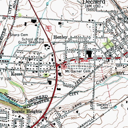 Topographic Map of Decherd Fire Department Station 2, TN