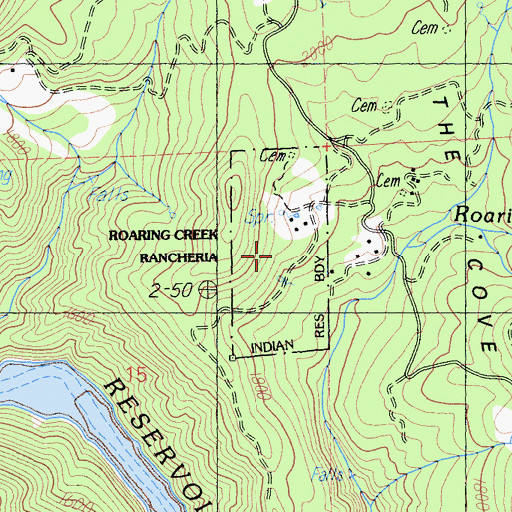 Topographic Map of Roaring Creek Rancheria, CA