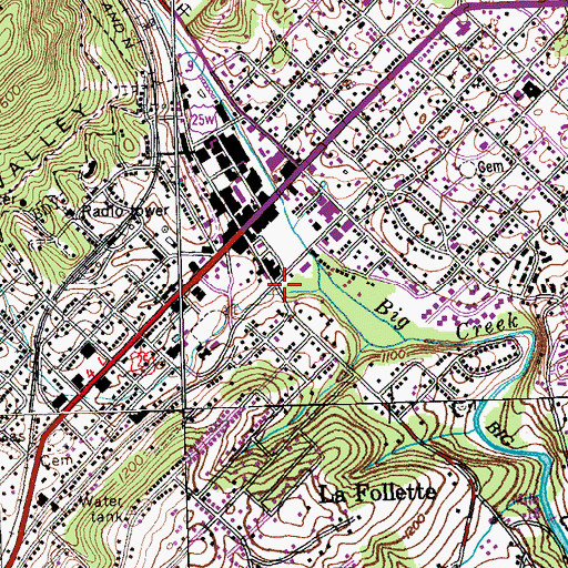 Topographic Map of Lafollette Fire Department, TN
