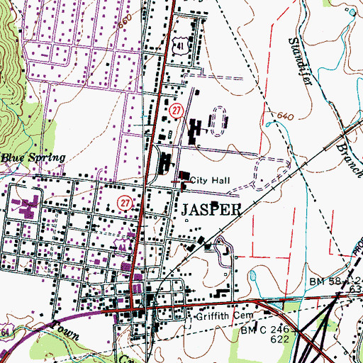 Topographic Map of Jasper Fire Department, TN