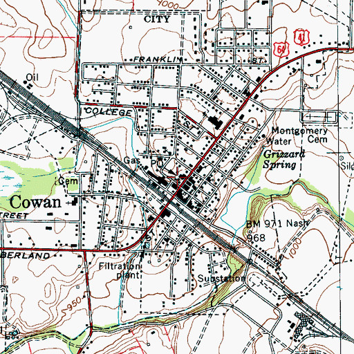Topographic Map of Cowan Fire Department Station 1, TN