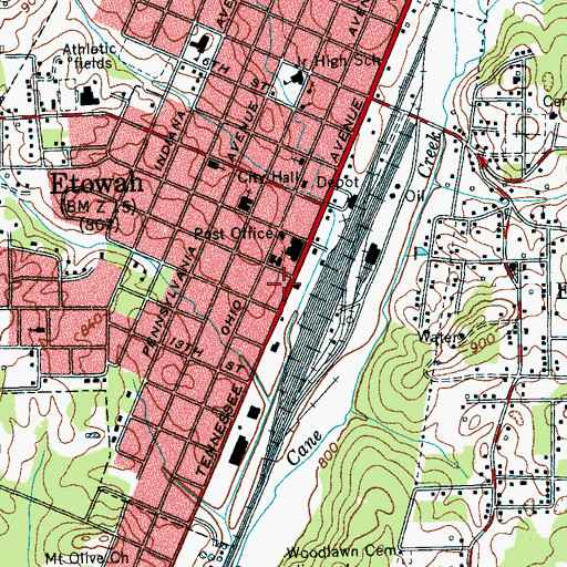 Topographic Map of McMinn County District 4 Etowah Fire and Rescue, TN