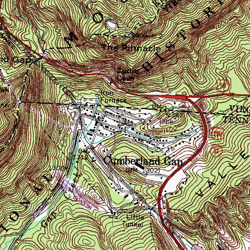Topographic Map of Cumberland Gap Volunteer Fire Department, TN
