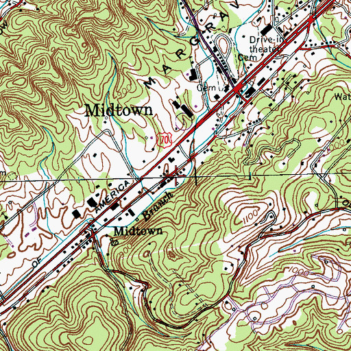 Topographic Map of Midtown First District Volunteer Fire Department, TN